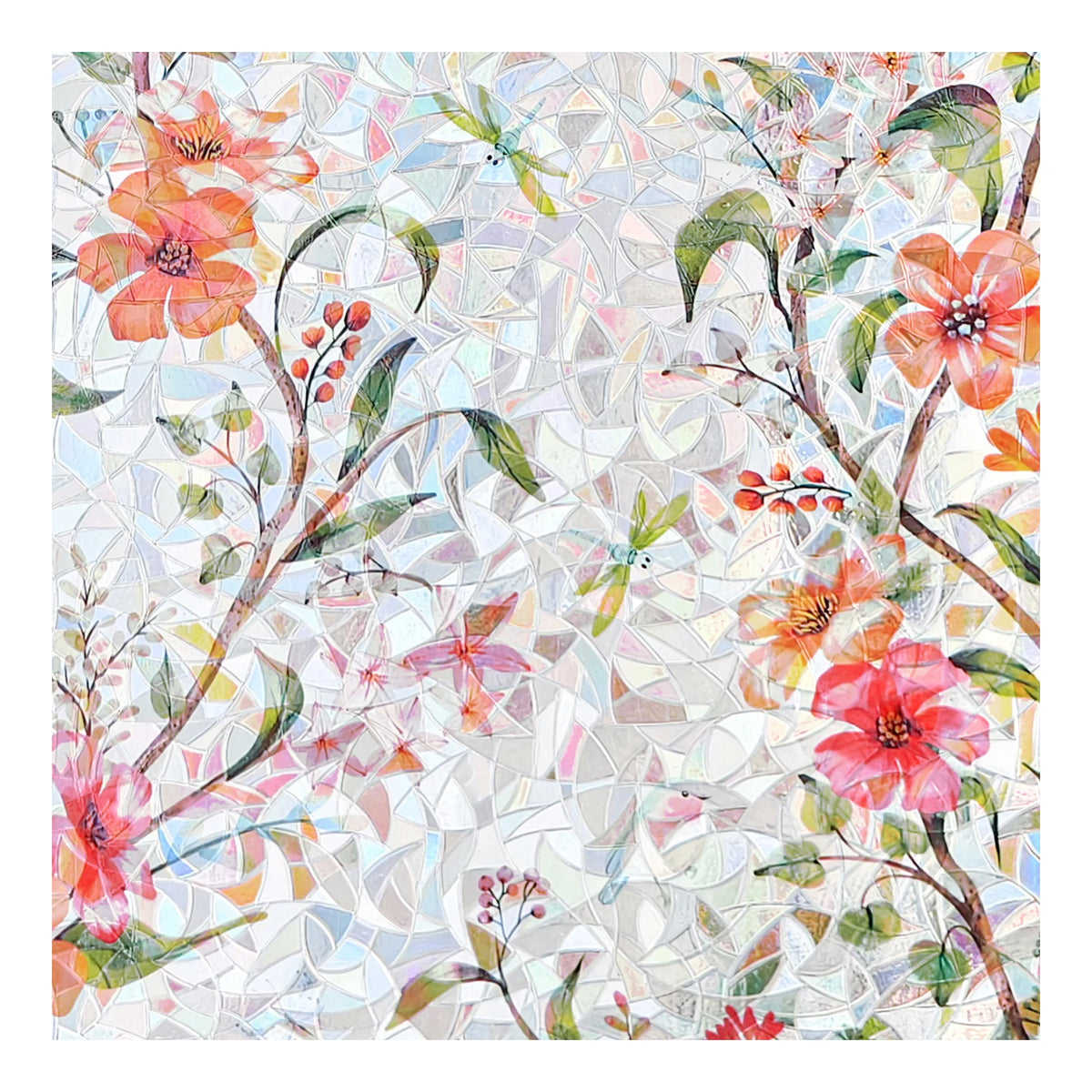 film confidentialité fenêtre multicolore floral adhésif moderne décoratif semi opaque vert bleu rose blanc