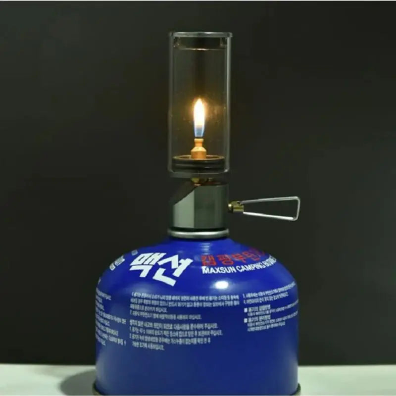 lampe gaz vintage rétro argent doré bleu métal transparent verre fixée tringle decoration fonctionnelle