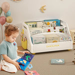 support livres blanc jaune moderne poignées compartiments livres support jouets transparent assemblage chambre enfant