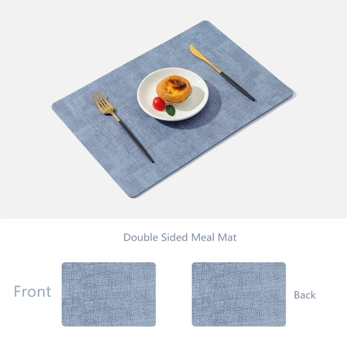 tapis table bleu marron gris toile lin moderne respectueux environnement 43cm 30cm assiettes cuillères