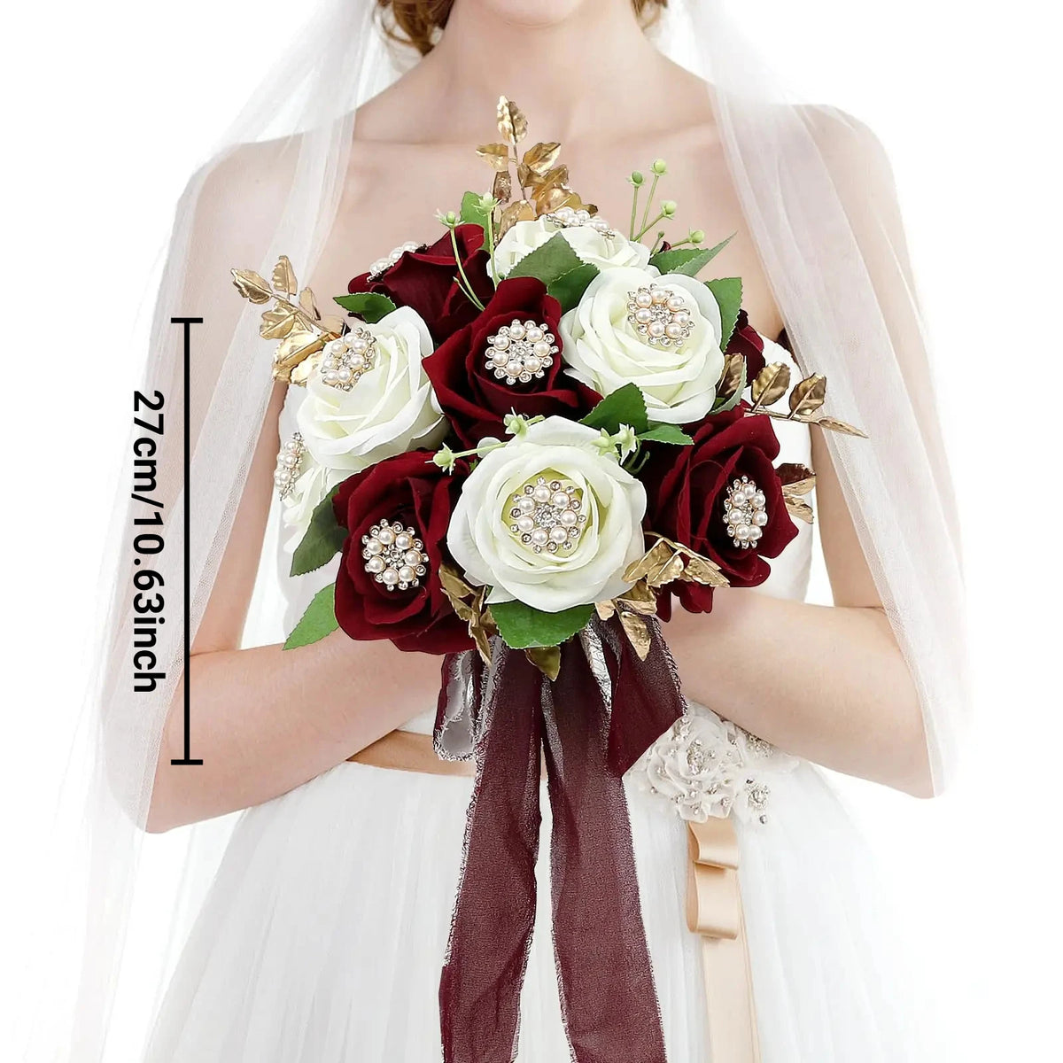 bouquets mariage roses artificielles bleu blanc vert romantique fleurs veloutées feuilles ruban satin blanc