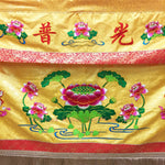 rideau decoration murale bouddhiste artisanal fleurs lotus symboles tibetains écriture chinoise