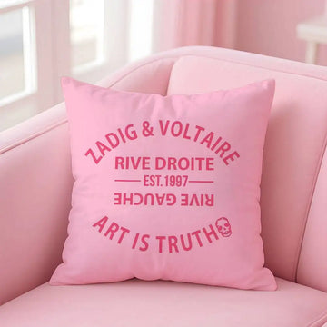 taie d'oreiller carrée rose clair douce motif texte moderne lit canapé maison luxe