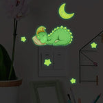 stickers mural lumineux dinosaures palmiers soleil lune étoiles floral cartoon adhésif chambre salon vert