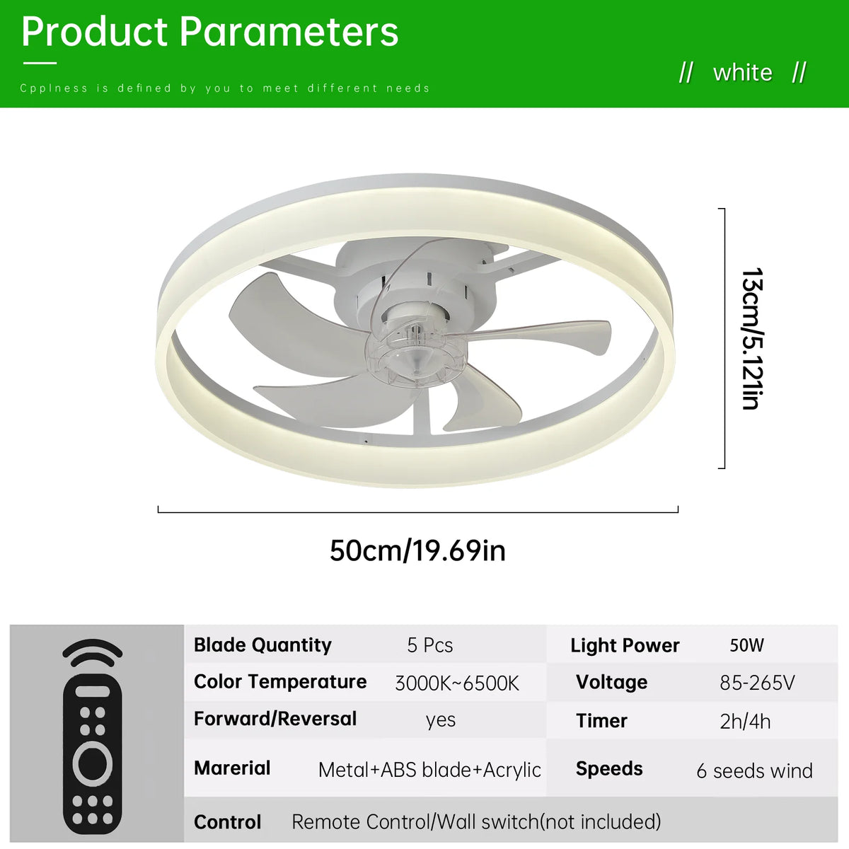 ventilateur led moderne blanc télécommande lumineuse chambre coucher étude salle manger