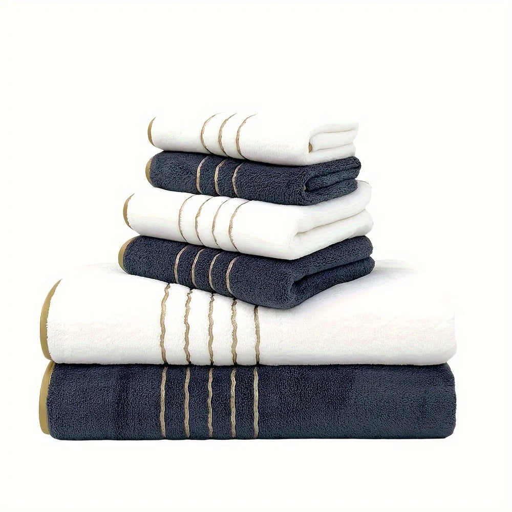 serviettes bain absorbantes polyester rectangulaires moderne blanc gris rayures dorées bain main débarbouillette