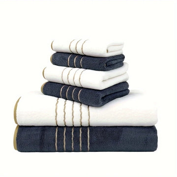 serviettes bain absorbantes polyester rectangulaires moderne blanc gris rayures dorées bain main débarbouillette