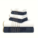 serviettes bain absorbantes polyester rectangulaires moderne blanc gris rayures dorées bain main débarbouillette