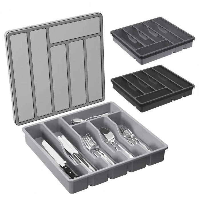 Boîte de rangement couverts 6 compartiments avec couvercle blanc