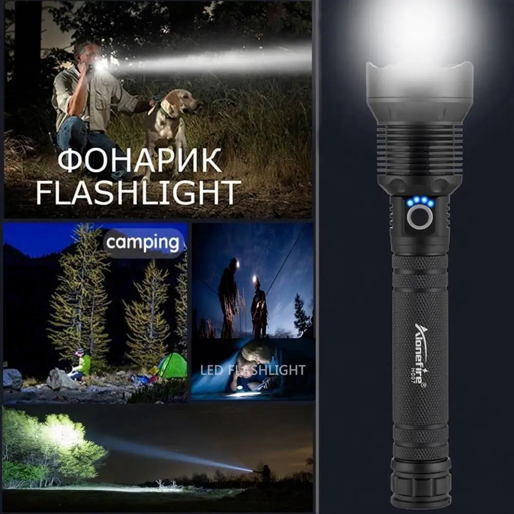 lampe torche led rechargeable 3800 lumen zoom tactique deux batteries usb type texture anti
