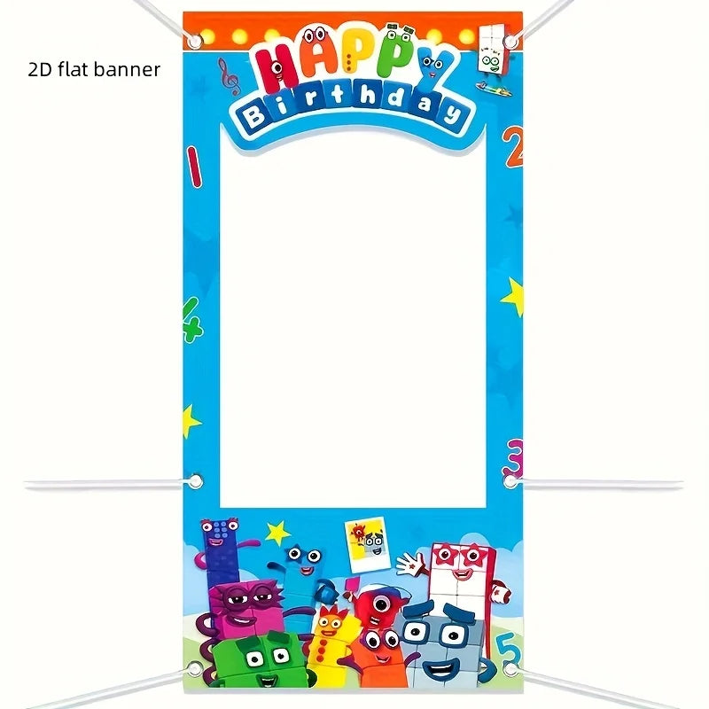 cadre photo occasion anniversaire dessins animés happy birthday chiffres étoiles confettis clips bleu orange