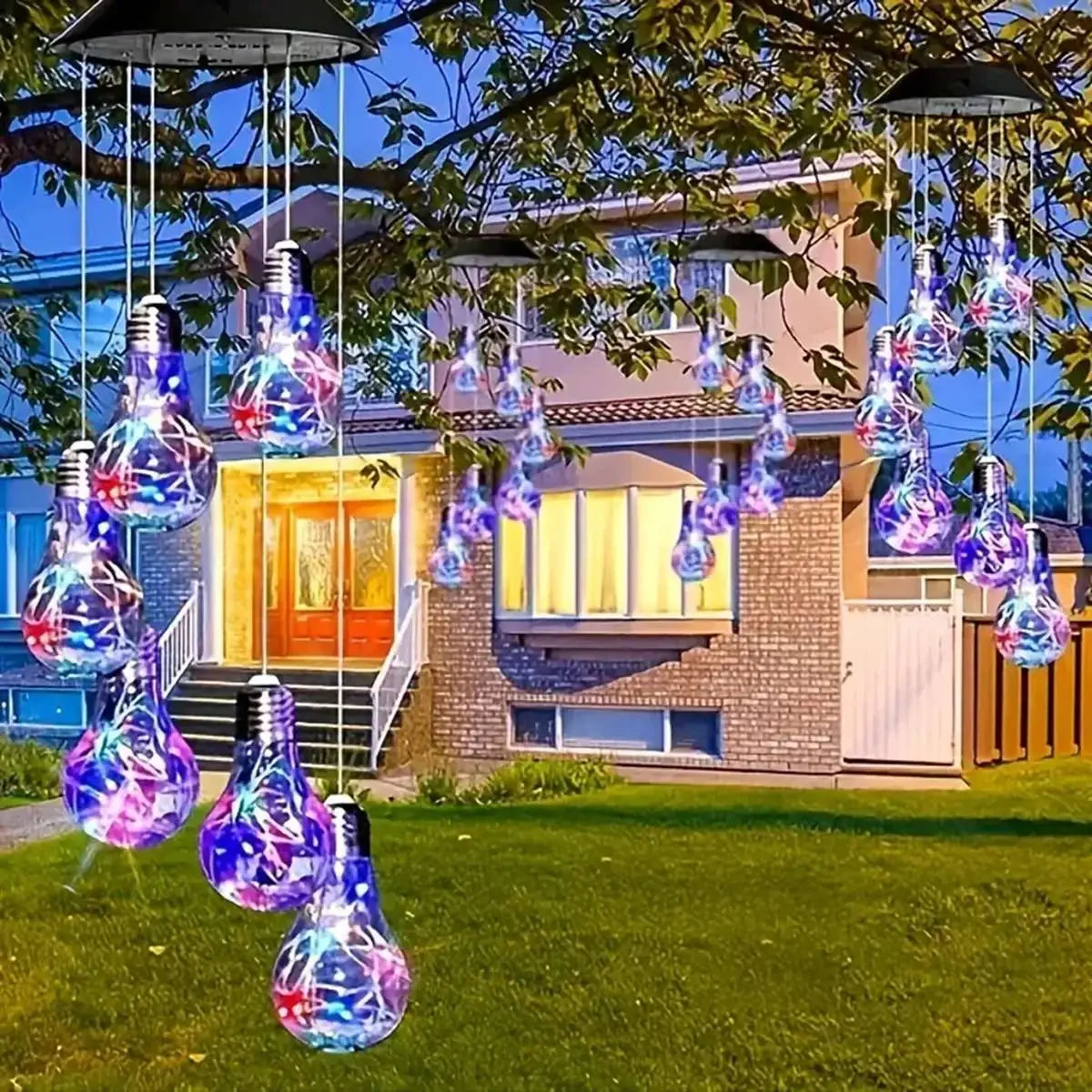 ampoules décoratives solaires led transparentes motifs colorés rouge bleu vert moderne designextérieur jardin suspension