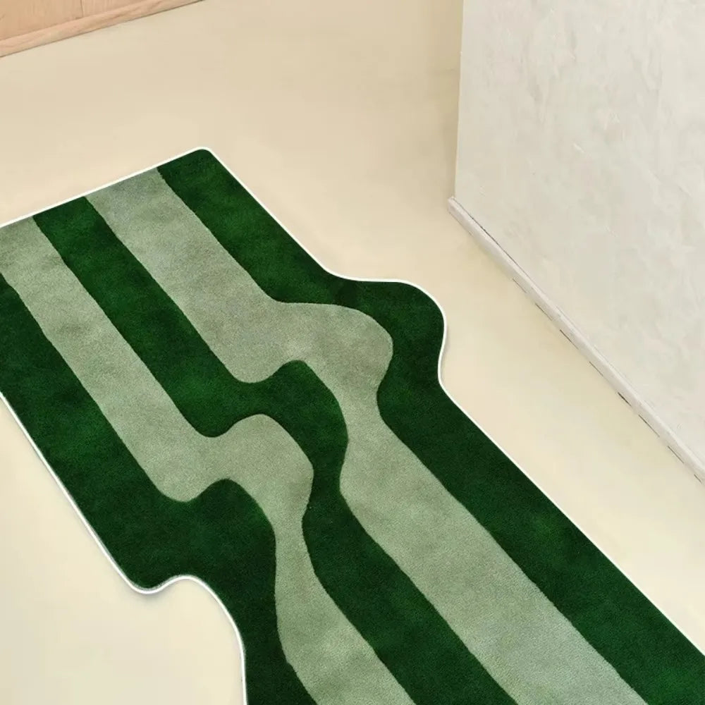 tapis vert foncé rayures horizontales velours moderne antidérapant imperméable chambre salon