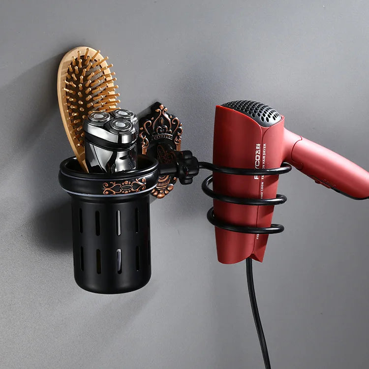porte sèche cheveux mural or noir blanc texture métallique classique baroque adhésif brosse cheveux