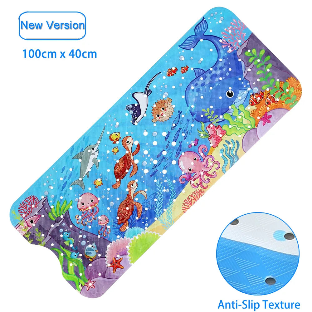 tapis bain pvc thème marin poissons coraux géométrique antidérapant moderne enfantin suction salle bain