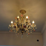 lustre floral cristal transparent rose doré vintage romantique chambre salon