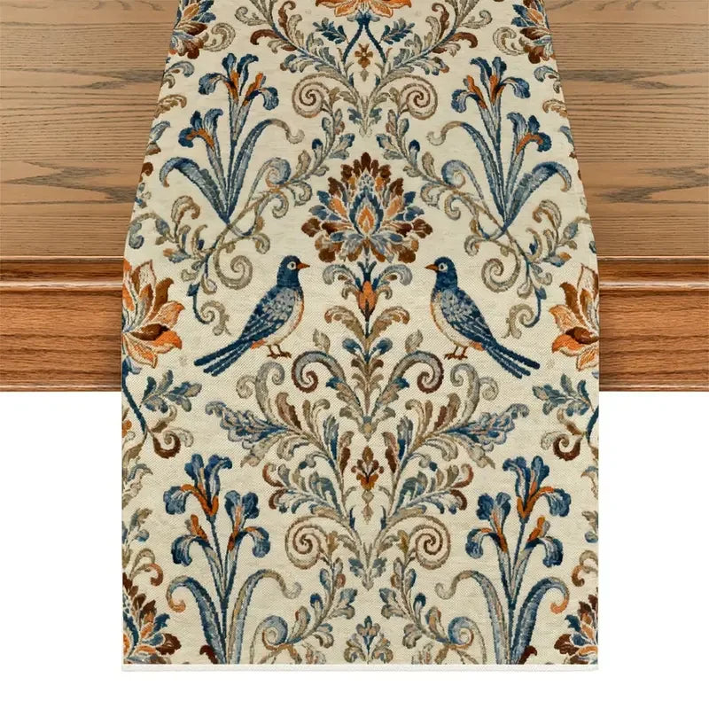 tableau chemin table floral oiseaux beige bleu orange marron classique résistant l'eau sans odeur