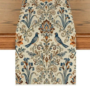 tableau chemin table floral oiseaux beige bleu orange marron classique résistant l'eau sans odeur