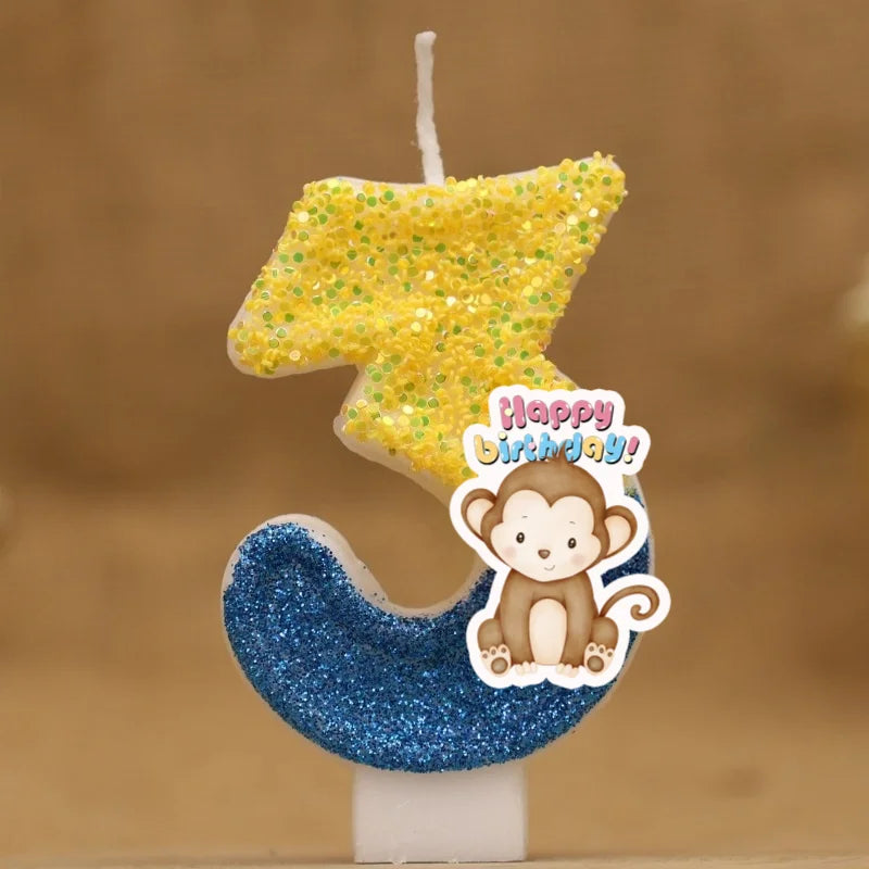bougies anniversaire animaux singe pailletées chiffres decoration gâteau enfants festive