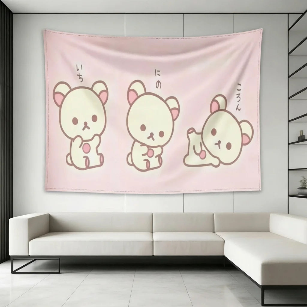 tapisserie cartoon ours mignons rose clair expression différente décoration murale chambre enfant durable machine