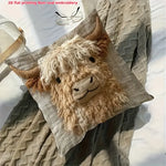 coussin imprimé 3d vache highlands moderne beige marron clair tissu polyester peacheskin décoration maison