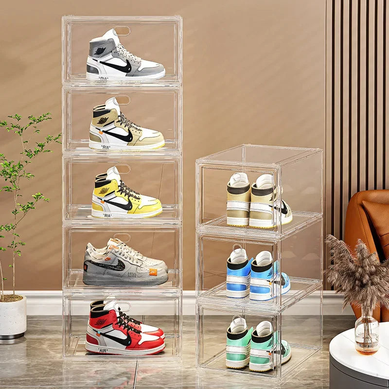 boîtes rangement chaussures transparentes pliables modernes respectueux environnement