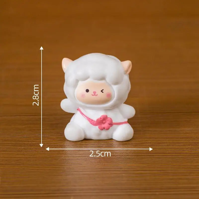 figurines mignonnes moutons résine couleurs variées visage souriant ruban cartoon
