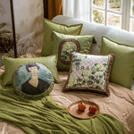 housses coussin motif floral vert fleur grace vintage tissu velours carré 45x45cm