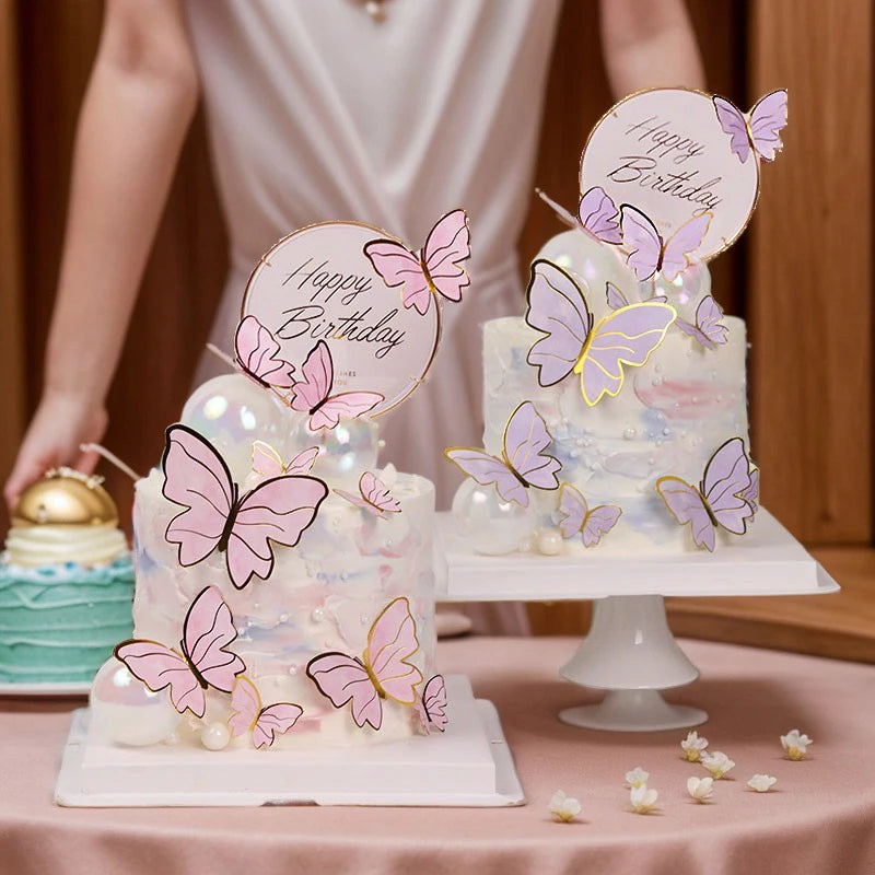 décoration gâteau papillon clips blanc rose doré festive anniversaire mariage féerique
