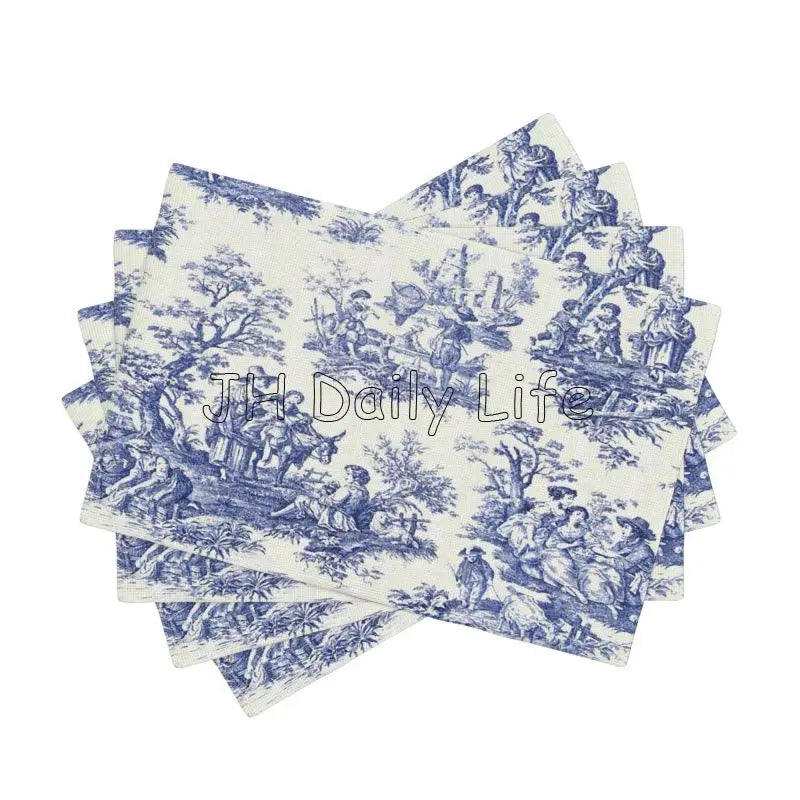 serviettes table toile jouy bleu clair classiques résistantes 12x18 pouces vintage