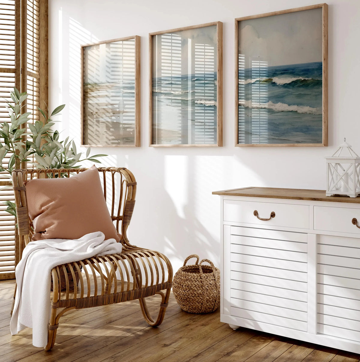 tableaux moderne paysage marin nuages sable beige bleu gris blanc minimaliste