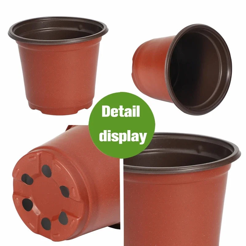 pots fleurs plastique rouge brun moderne grille drainage 10cm 12cm 9cm