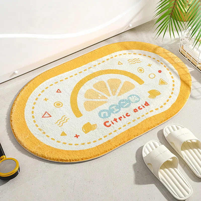 tapis bain antidérapant fleurs cactus vert jaune orange moderne décoratif polyester