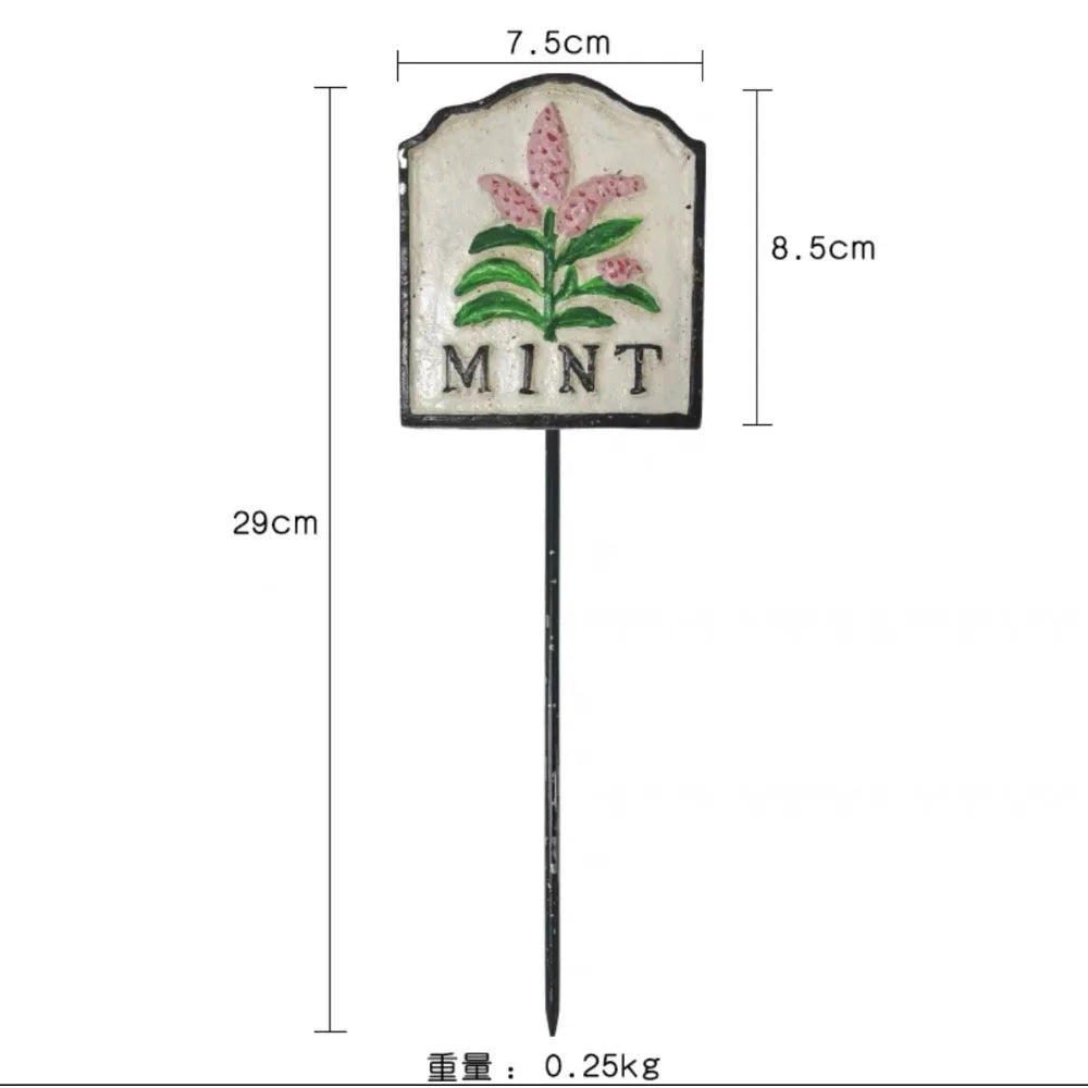 plaque jardin vintage illustration plantes blanc vert noir décorative métallique tringle fixée