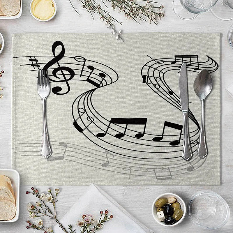 serviettes table moderne notes musicales beige clair tissu lin respectueux environnement