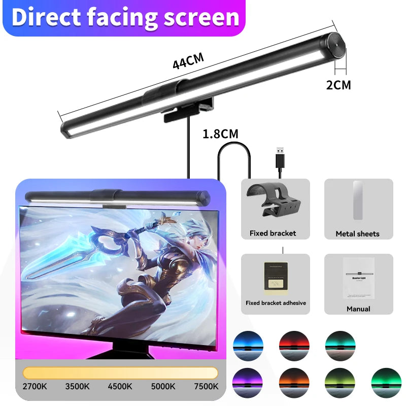 lampe écran incurvé rgb backlight clip moderne noir usb alimentation