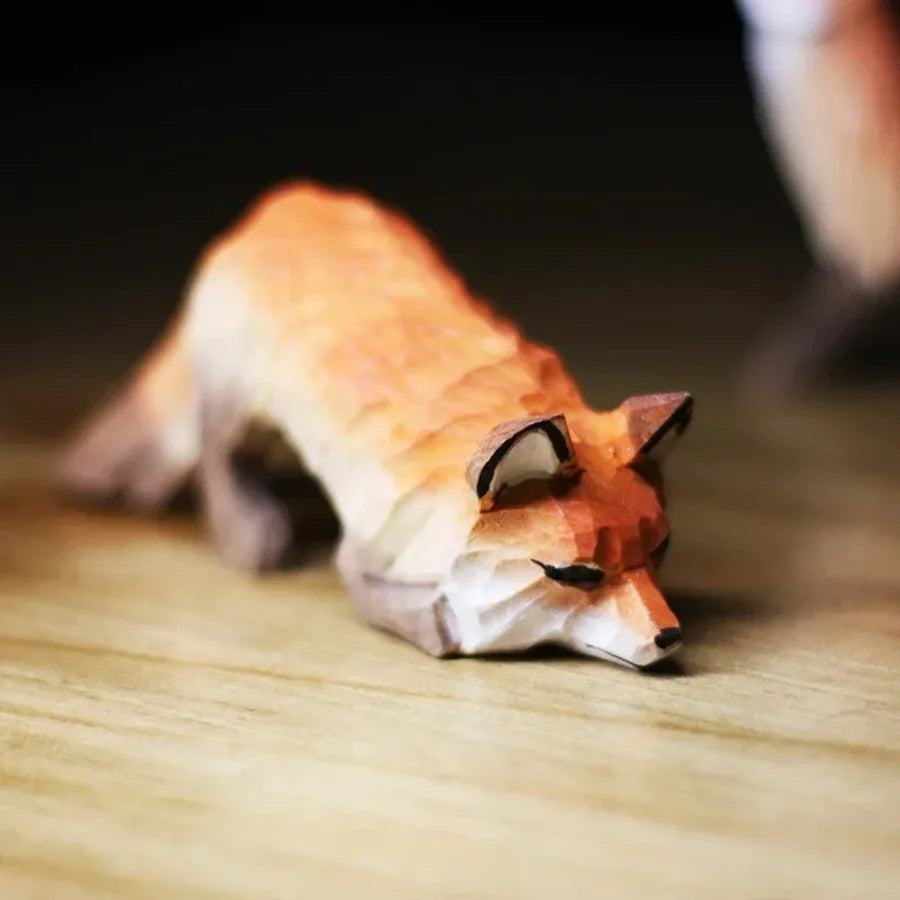 figurine renard bois artisanal orange beige stylisée décoration maison