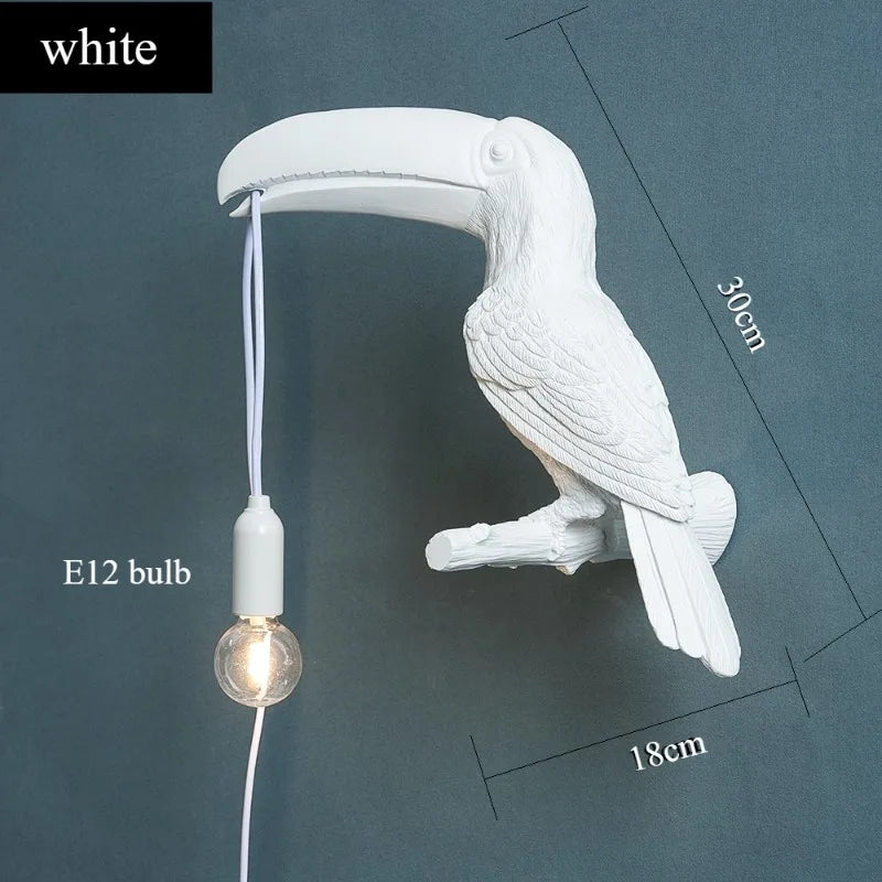 lampe oiseau résine blanc noir moderne fixée mur éclairage chambre cuisine salle manger