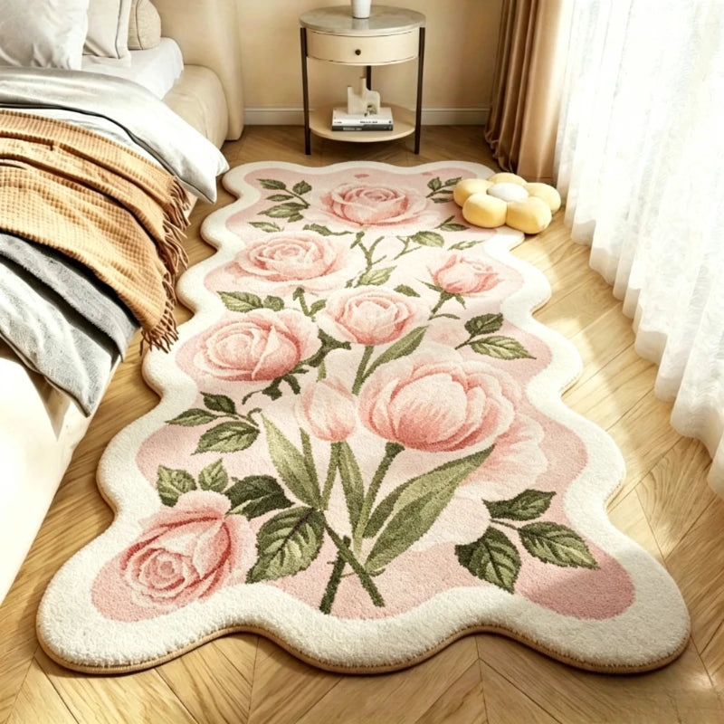 tapis pastoral rose fleurs blanches classique floral salon chambre nordique polyeste