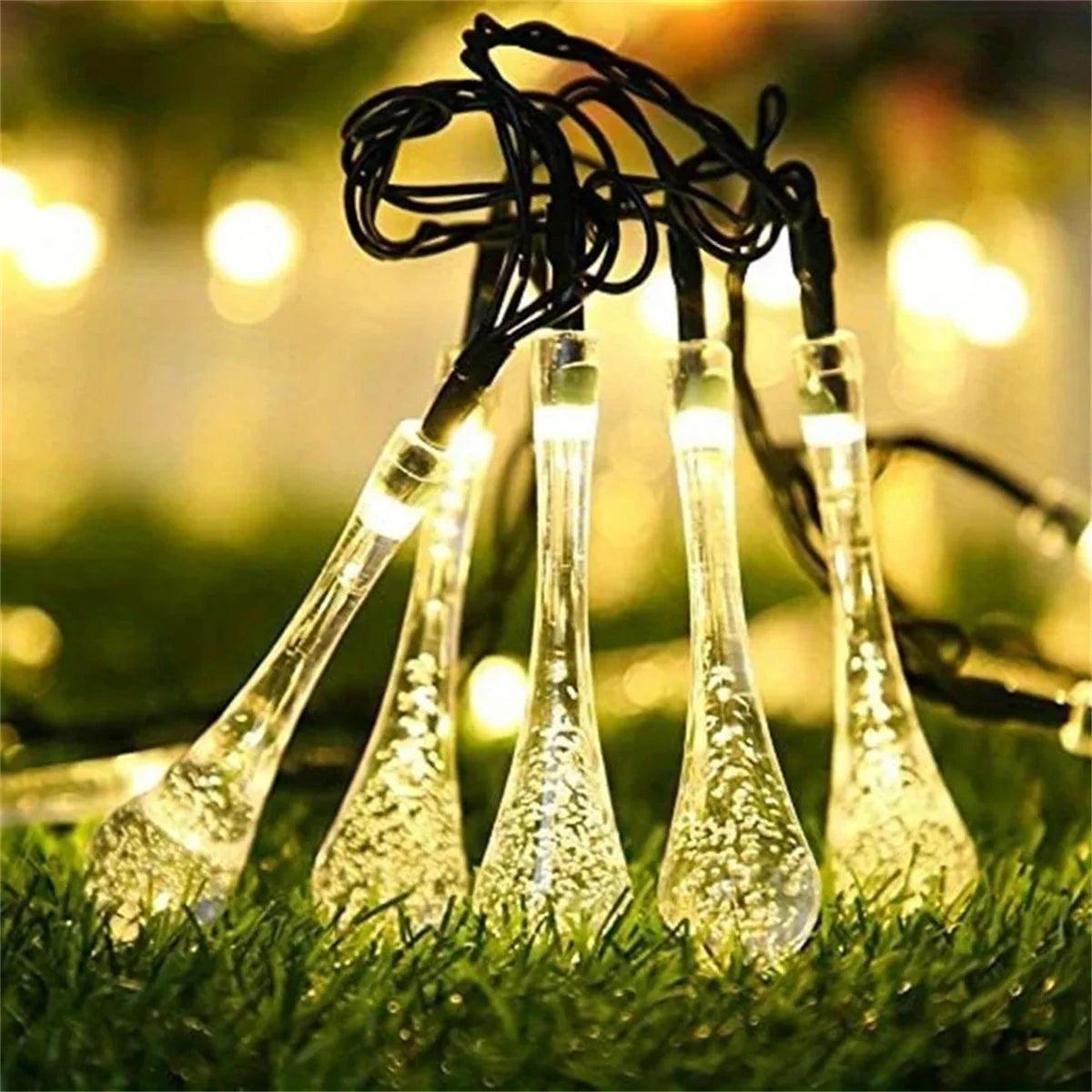 guirlande lumineuse solaire 12m 100led multicolore gouttes d'eau moderne extérieur jardin