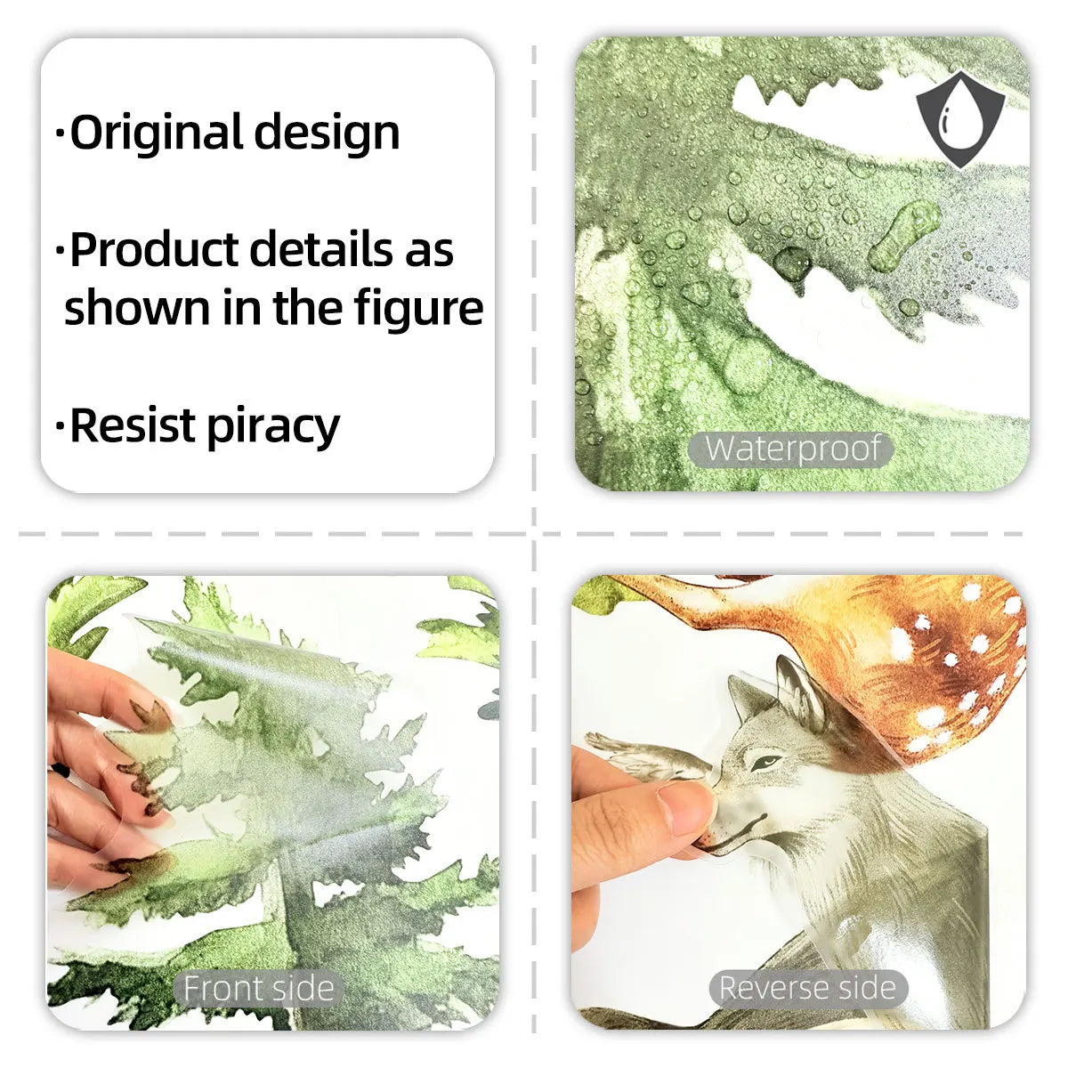 sticker mural forêt animaux aquarelle enfants chambre décoration écologique résistant eau