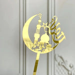 décoration gâteau or vert motifs islamiques lunes minarets calligraphie artisanal élégant adhésif festif İslam