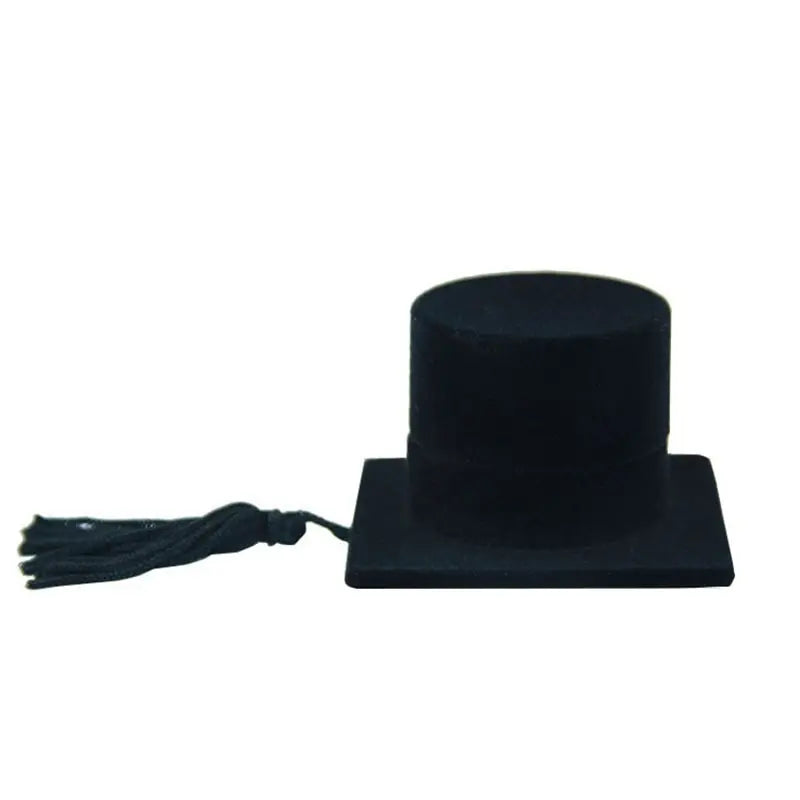 boîte bijoux mini chapeau graduation velours noir bleu marine classique or anneaux lunettes