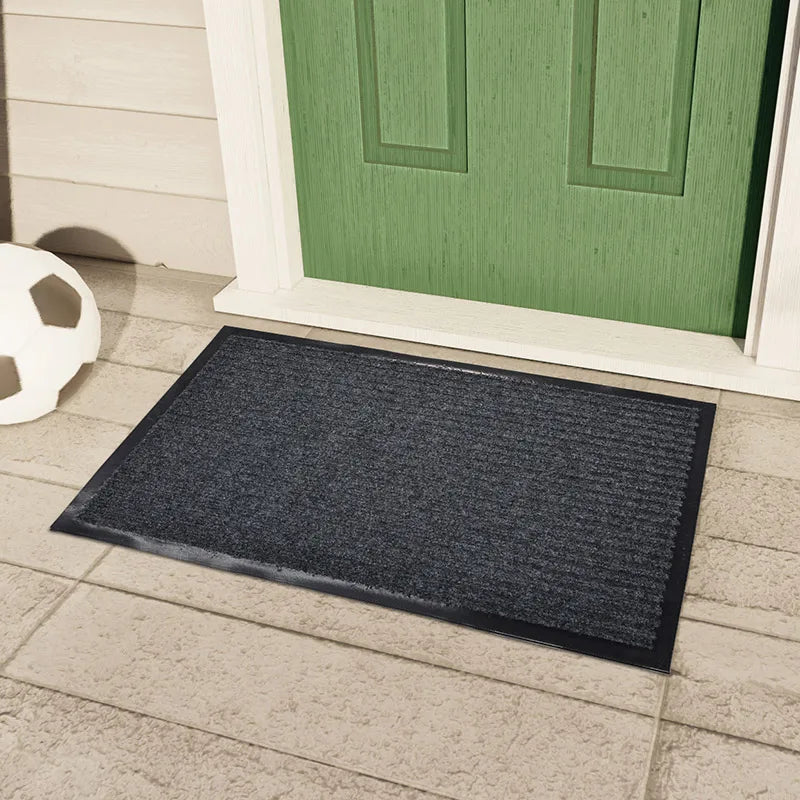 tapis d'entrée noir rayures horizontales moderne antidérapant latex polyester 40x60cm