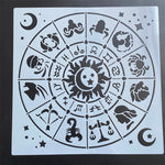 Stencil mandala zodiaque motifs floraux geometriques blanc artisanal laser cut 30cm 30cm