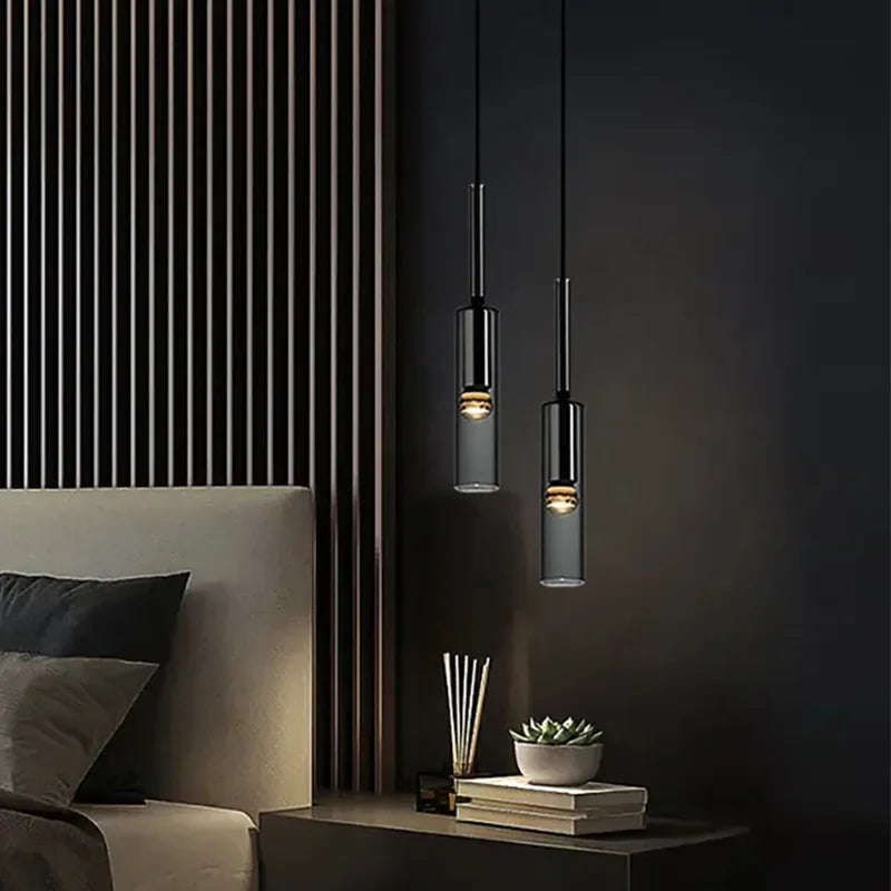 luminaire suspendu moderne minimaliste noir gris verre transparent chambre salon