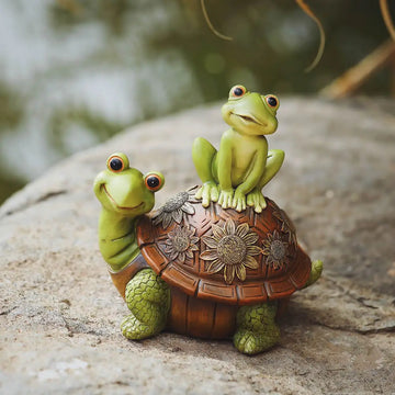 statuette tortue grenouille résine verte marron motifs floraux décoratif jardin animalierextérieur