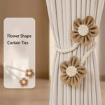 rubans rideaux fleurs tricotées beige blanc décoratifs rustiques opaques