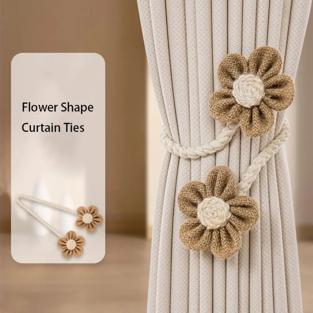 rubans rideaux fleurs tricotées beige blanc décoratifs rustiques opaques