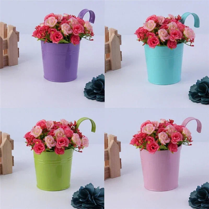 pots fleurs métalliques couleur blanc bleu jaune rose moderne minimaliste anneaux métalliques fleurs artificielles